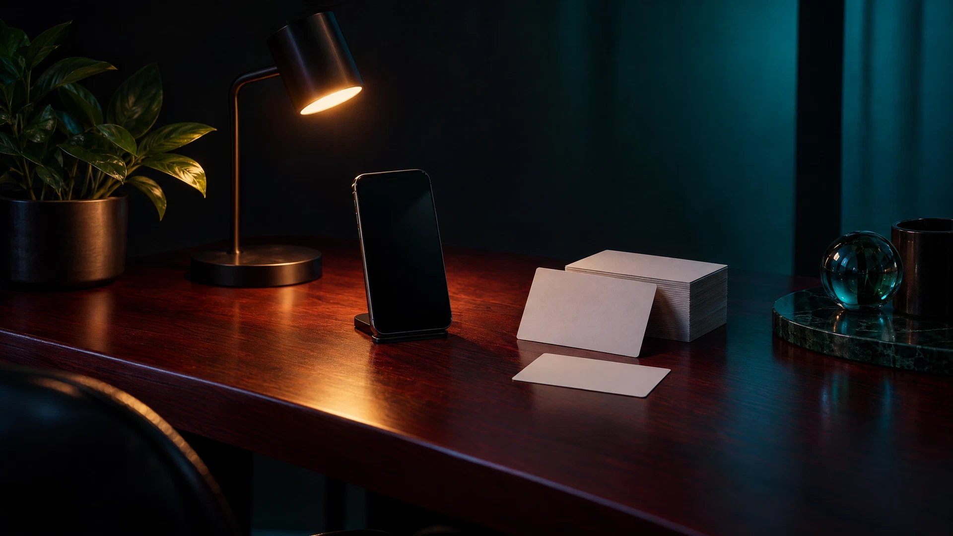 Evening mobile studio scene with generic phone